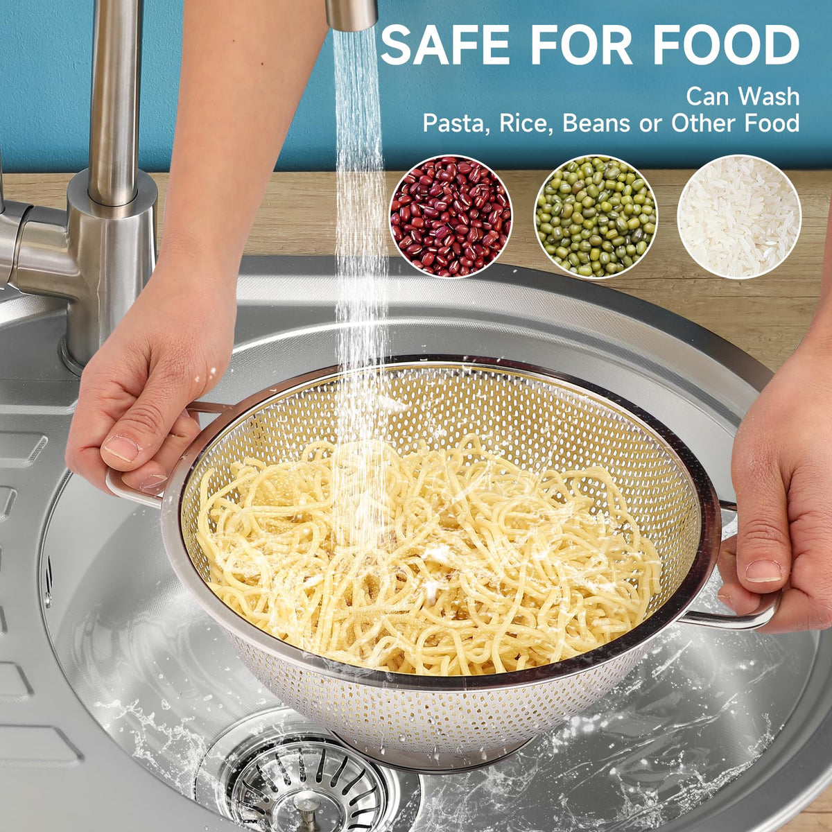Kteniy Colander 3qt ergonomic handle for comfortable grip while washing.