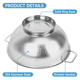 Kteniy Colander 3qt smooth edges prevent snags and simplify cleaning.