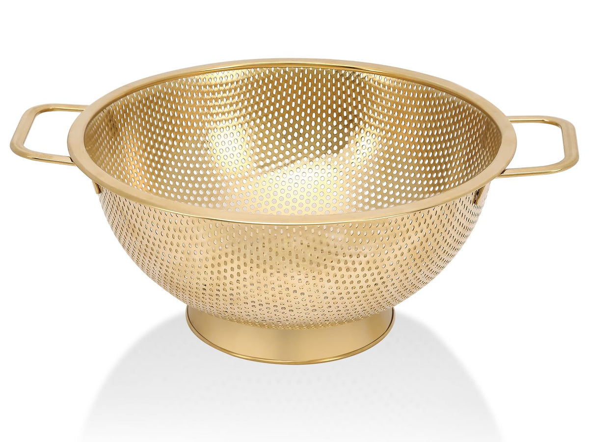 kteniy gold strainer 3qt colander with handle for efficient draining