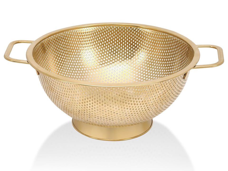 kteniy gold strainer 3qt colander with handle for efficient draining