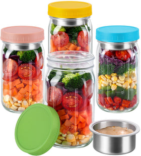 KTKUDY 32oz glass salad jar with dressing cup for organized meal prep.