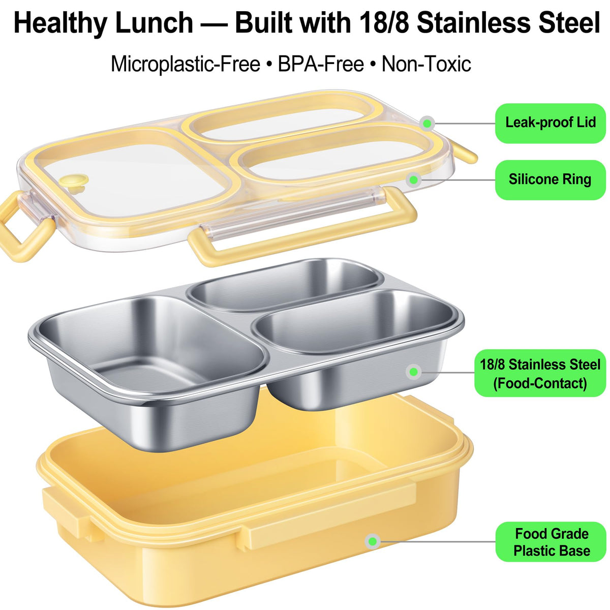 KTKUDY Bento Box with 3 compartments keeps meals organized and fresh.