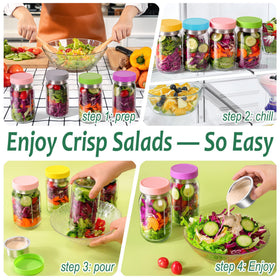 KTKUDY dishwasher-safe salad jar and lid for quick cleanup.
