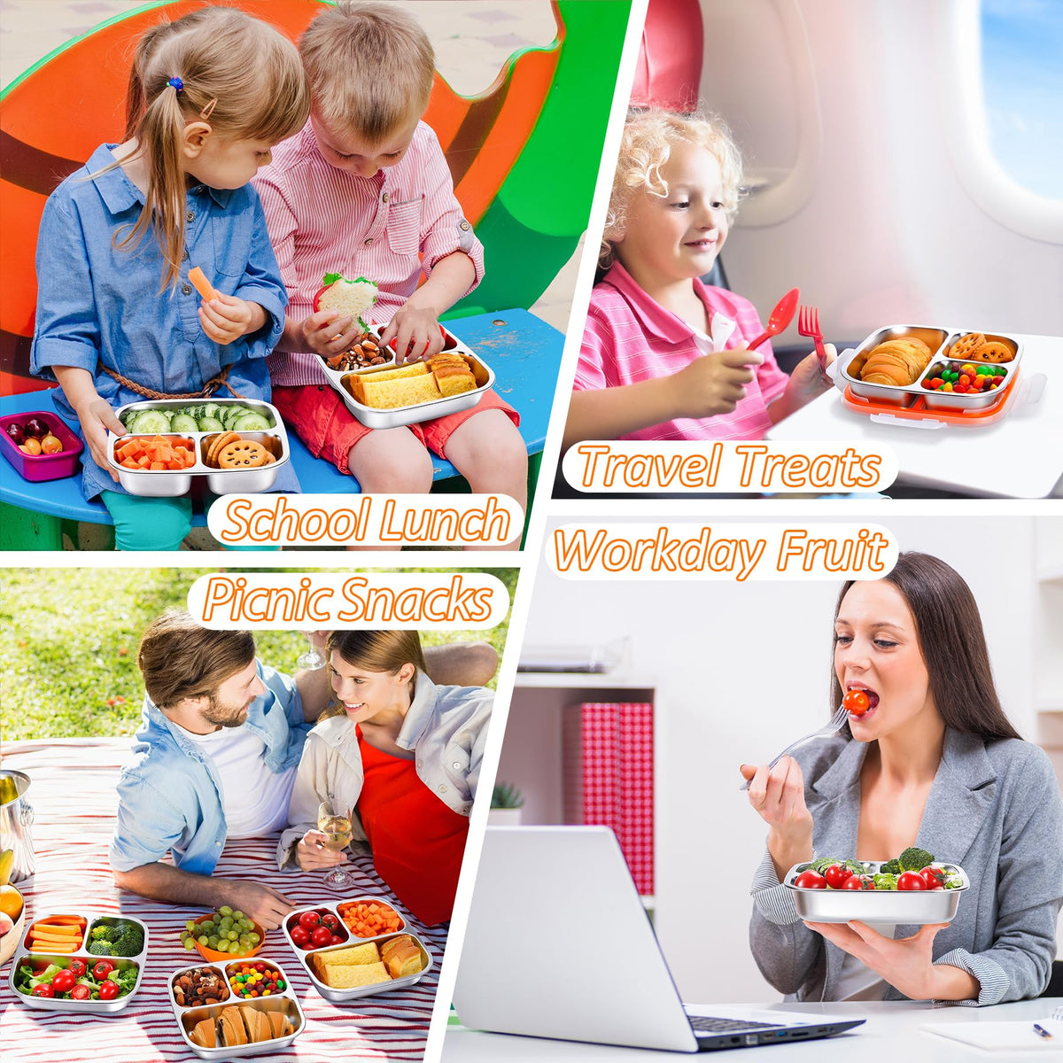 KTKUDY multiuse lunch box stainless steel adapts from kids lunches to adult meal prep.