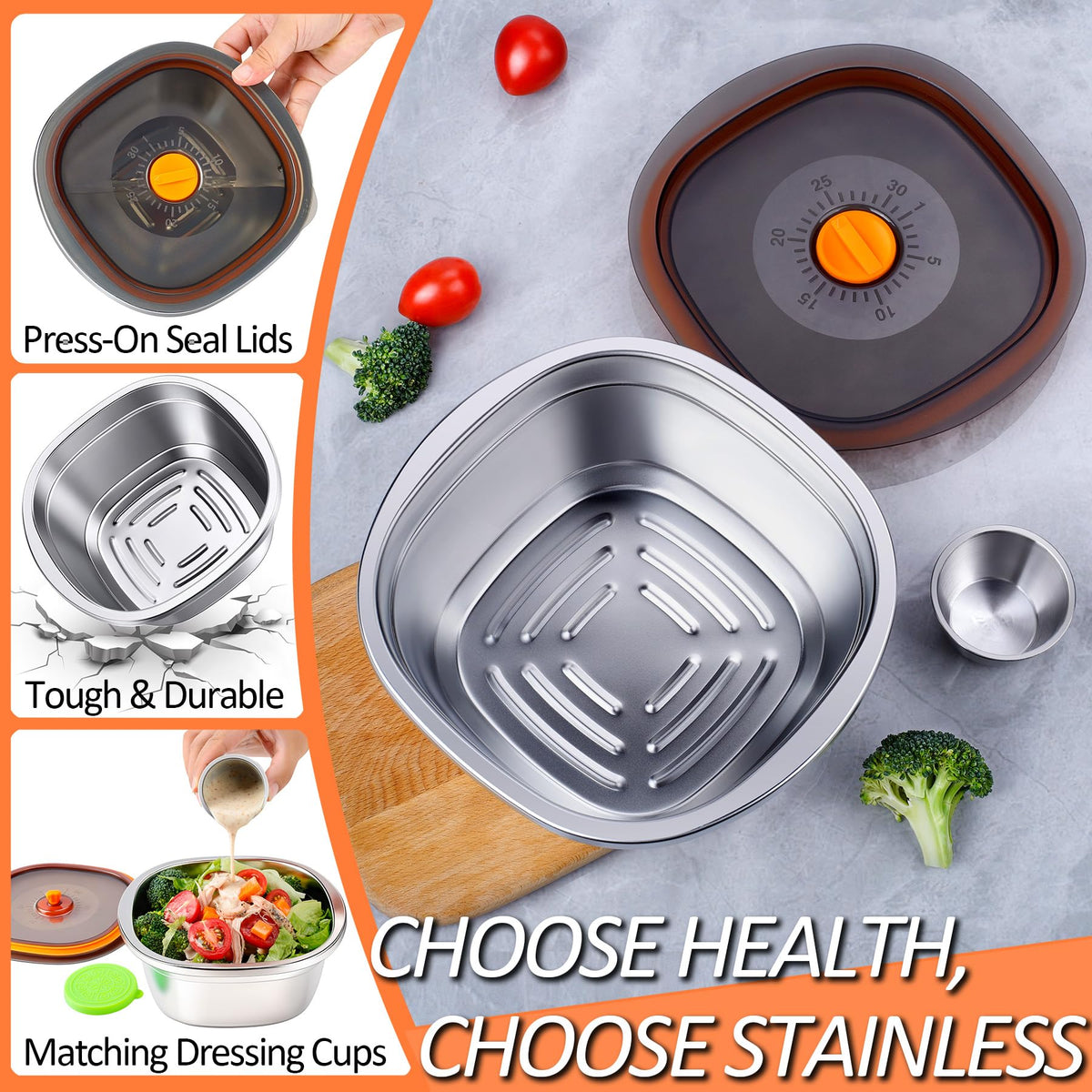 KTKUDY separate stainless dressing cup keeps salads crisp until serving