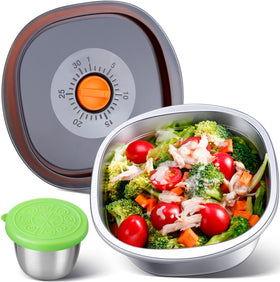 KTKUDY stainless salad bowl with dressing cup keeps meals fresh on the go.