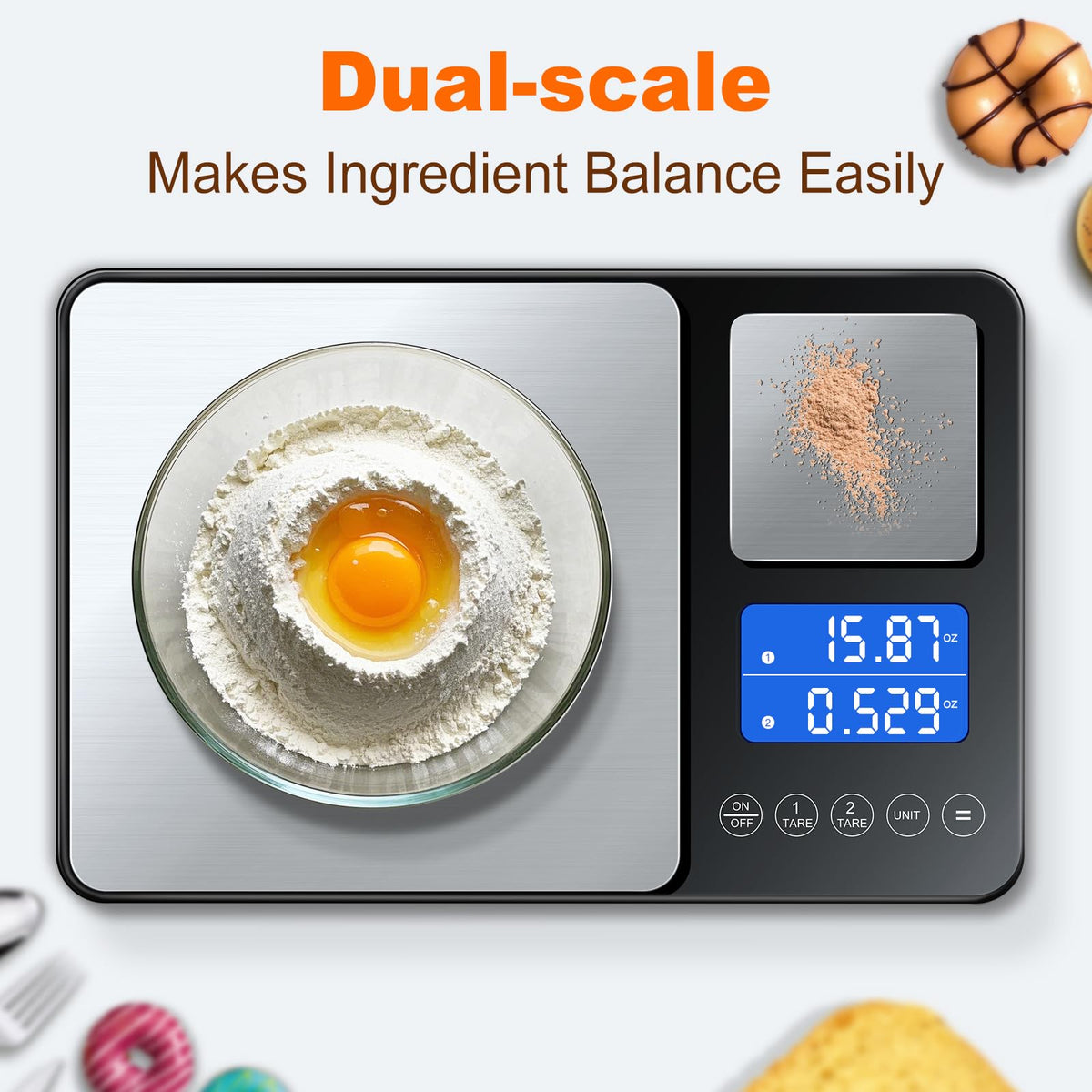 KUAIVO large-capacity platform shows 33lb capacity for bulk ingredients.