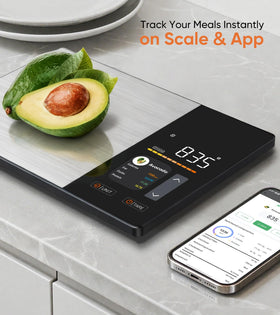 KUAIVO scale close-up highlighting tare function for precise ingredient measurement.