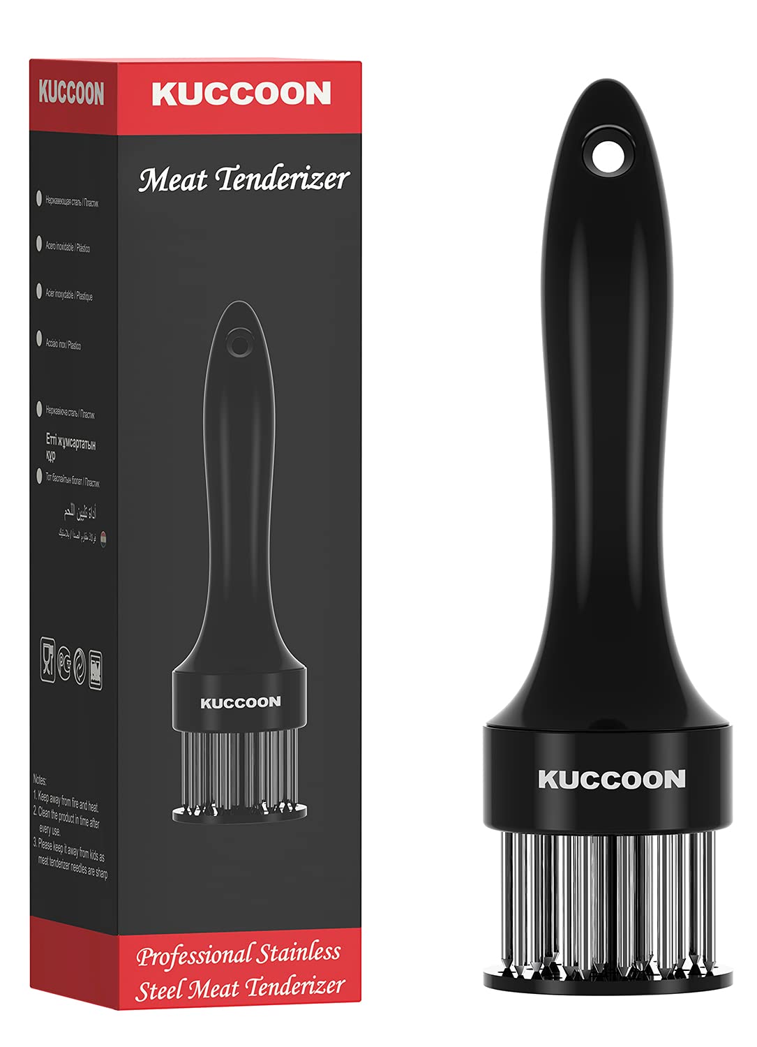 KUCCOON meat tenderizer 24-needle closeup showing sharp blades for even tenderizing.