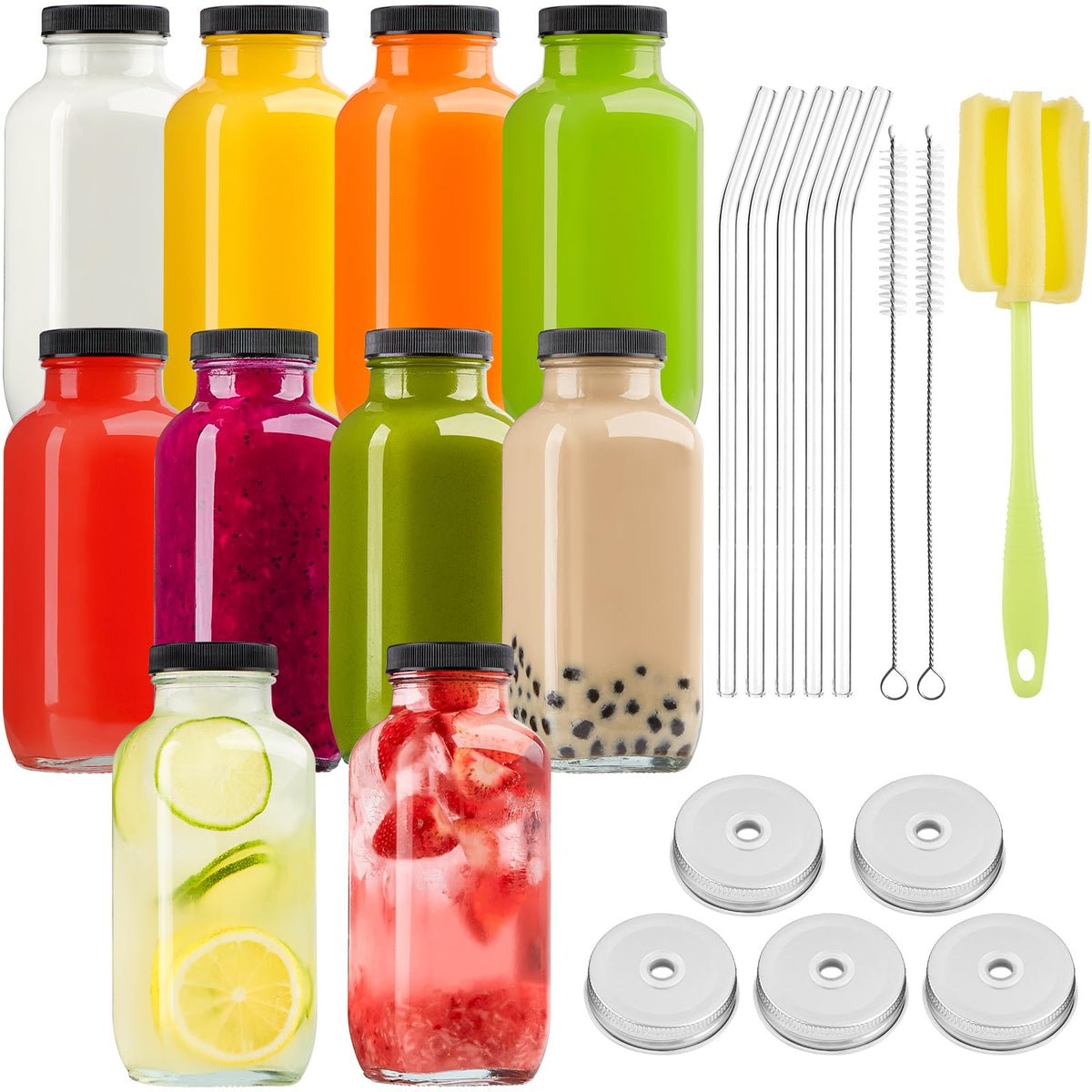 Kucoele 16oz glass juice bottle with lid ideal for fresh juices and smoothies