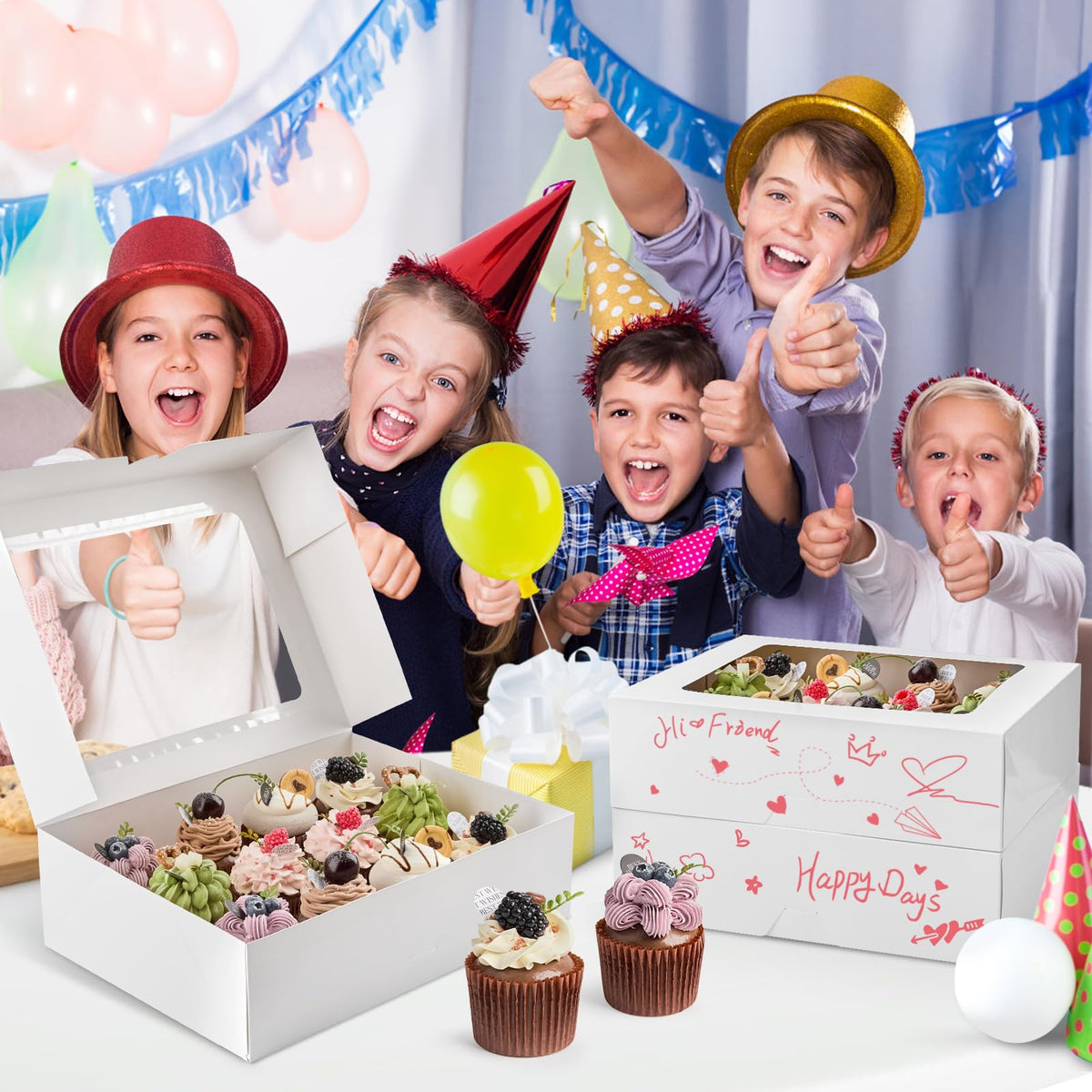 Kucoele clear window packaging presents desserts professionally at bakery or party