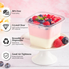 Kucoele PET plastic dessert containers are sturdy and BPA-free.