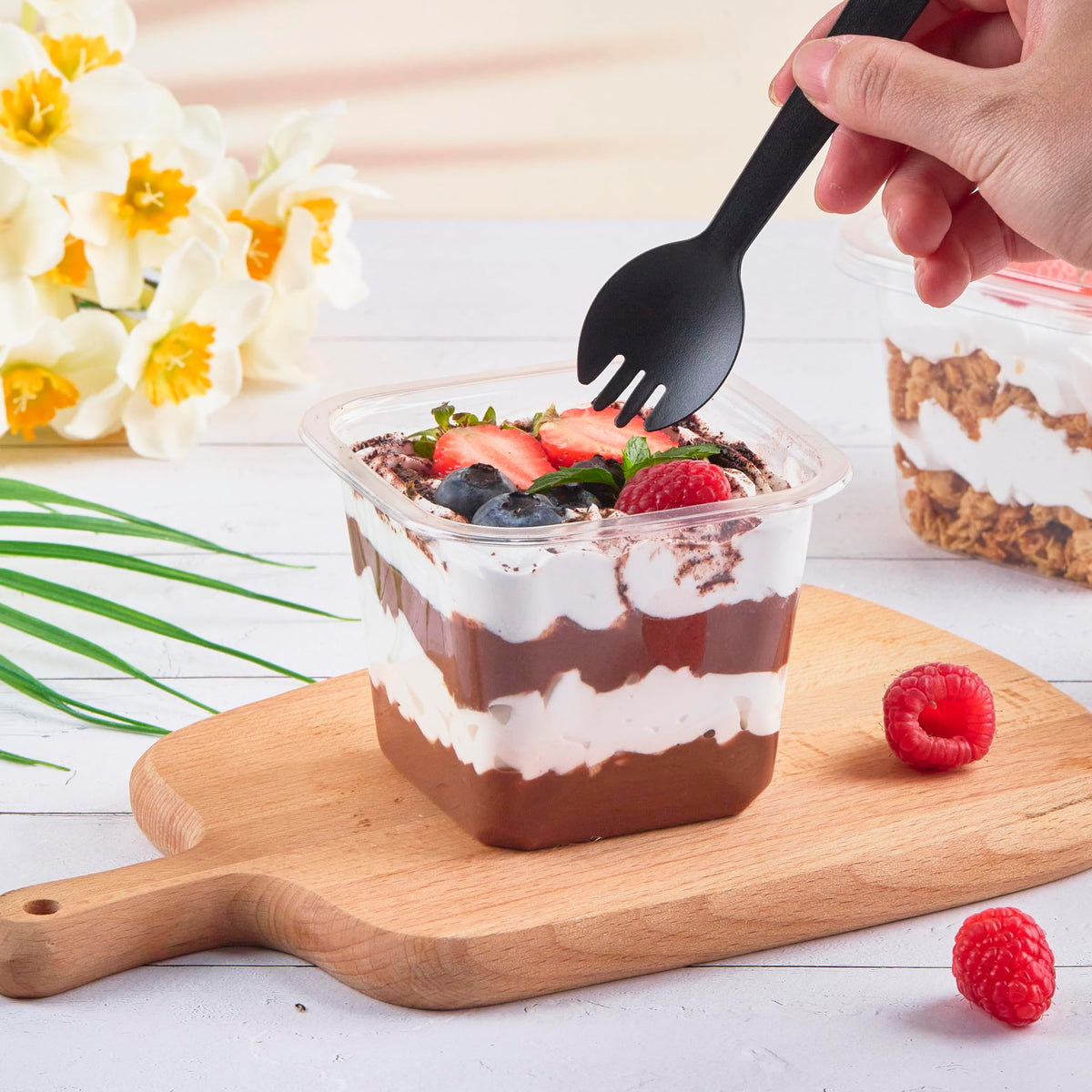 Kucoele stackable 12 oz dessert cups save space for events.