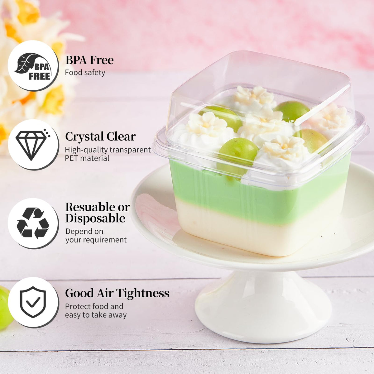 Kucoele BPA-free PET cups are ideal for yogurt, pudding, and fruit.