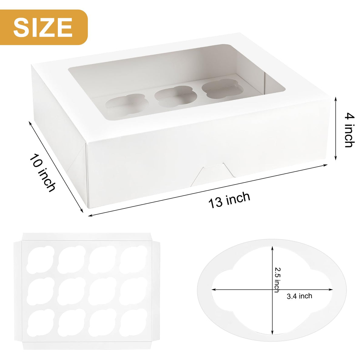 Kucoele white cupcake boxes with inserts for secure stacking.