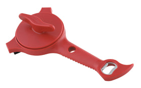 Kuhn Rikon 5-in-1 opener in use gripping a jar lid for easier opening