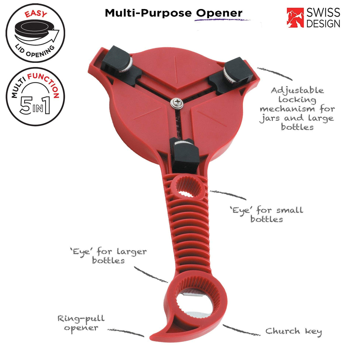 Kuhn Rikon 5-in-1 opener grips jars and bottles for easy opening