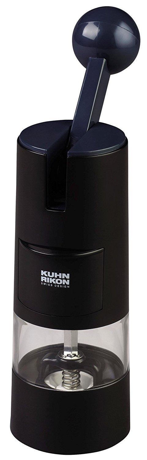 Kuhn Rikon adjustable ratchet grinder for salt and pepper, customizable grind size.