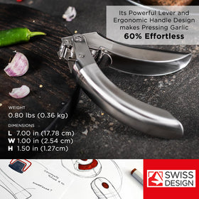 Kuhn Rikon Epicurean Garlic Press quick-clean pull-out sieve for fast rinsing.