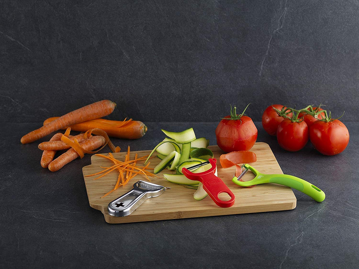 Kuhn Rikon julienne peeler ideal for salads, garnishes, and stir-fry prep.