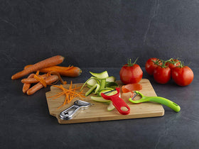 Kuhn Rikon julienne peeler ideal for salads, garnishes, and stir-fry prep.