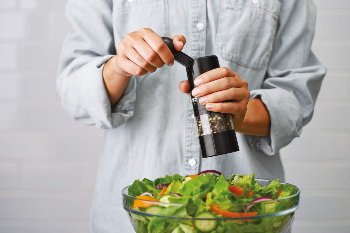 Kuhn Rikon one-handed operation offers easy grinding while cooking.
