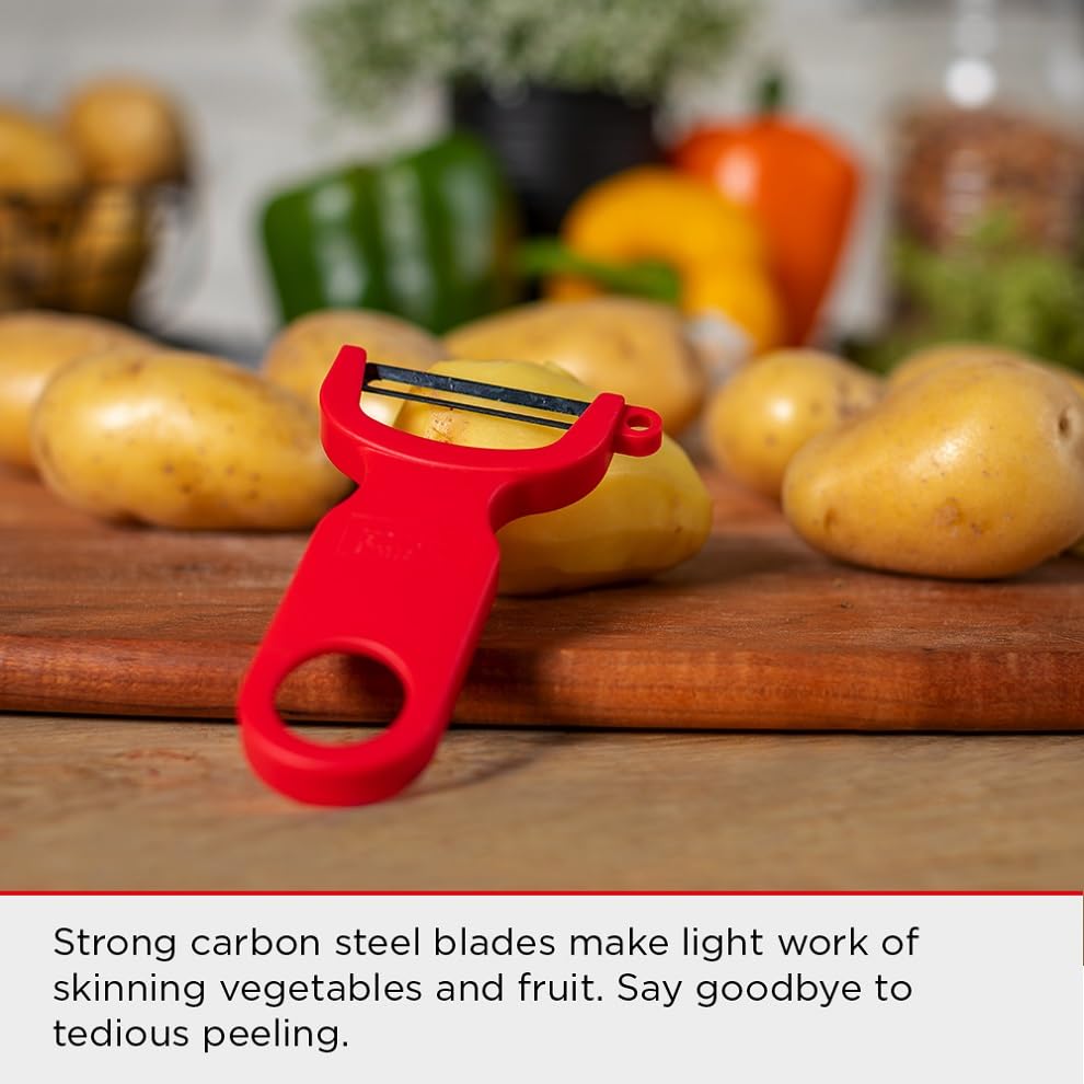 Kuhn Rikon Original Swiss Peeler green handle with ergonomic grip for comfort.