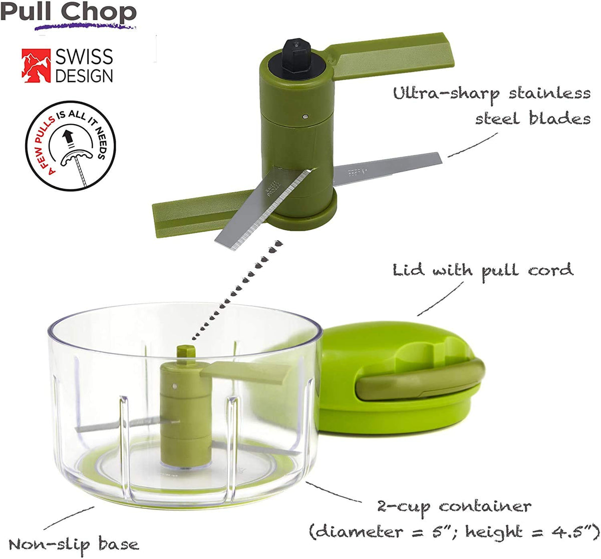 Kuhn Rikon Pull Chop blades in stainless steel for quick, even cuts