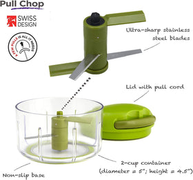 Kuhn Rikon Pull Chop blades in stainless steel for quick, even cuts