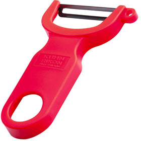 Kuhn Rikon red original Swiss peeler blade close-up for razor-thin peels
