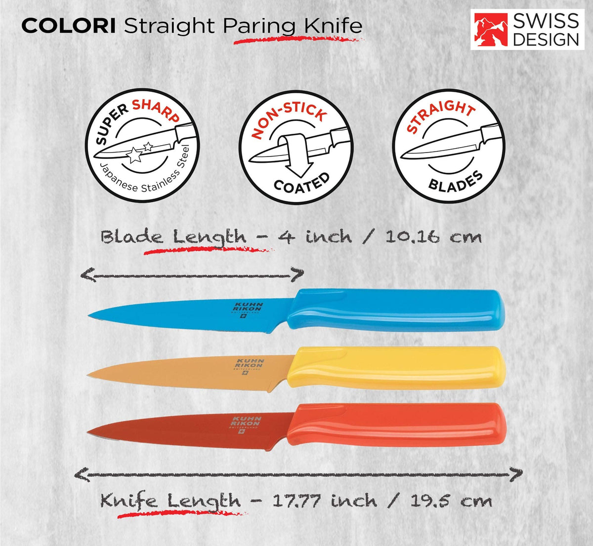 Kuhn Rikon straight paring knife safety sheath visible for safe storage