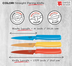 Kuhn Rikon straight paring knife safety sheath visible for safe storage