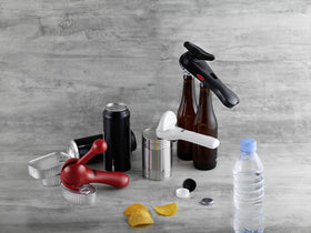 Kuhn Rikon Strain-Free Opener is easy to wipe clean, not dishwasher safe