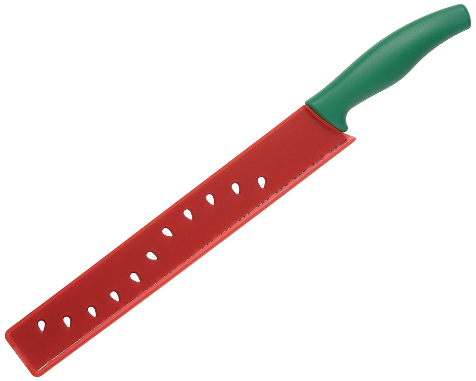 Kuhn Rikon Watermelon Knife with long blade for smooth, controlled slices of large fruit.