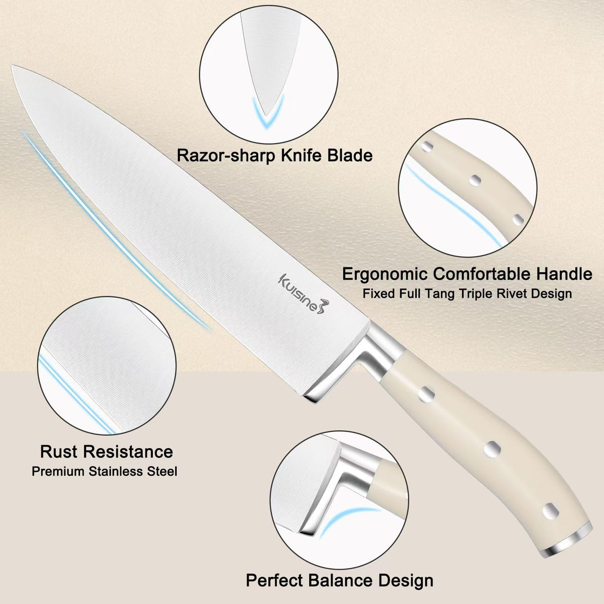 KUISINE built-in sharpener in block for convenient blade maintenance