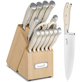 KUISINE Ivory Pro 15-piece knife block set arranged for versatile prep tasks