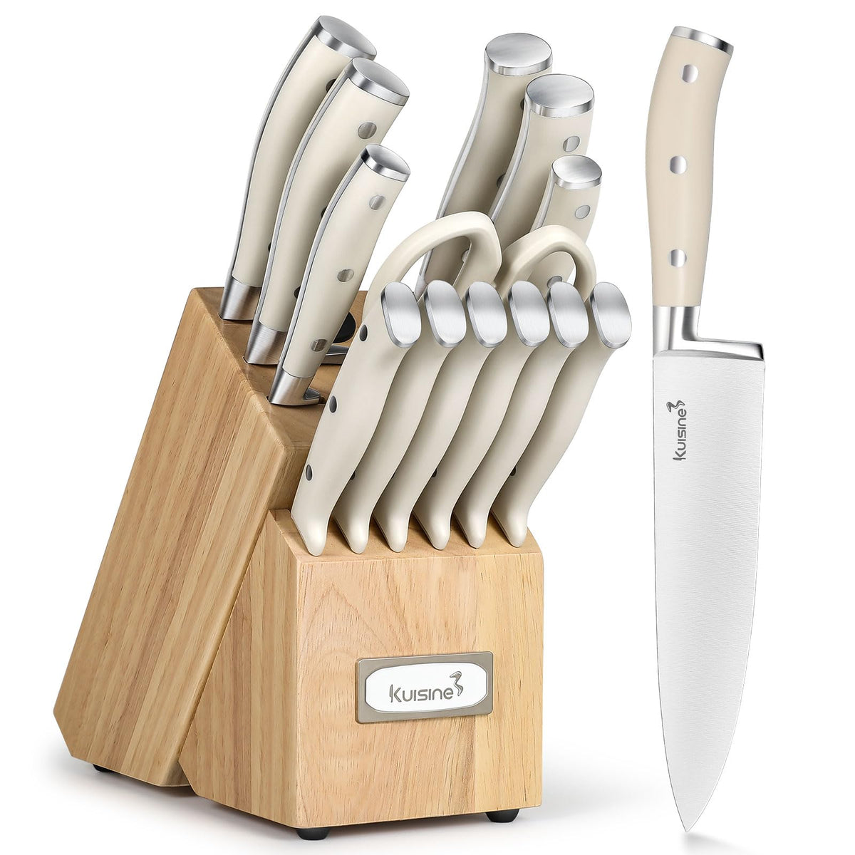 KUISINE premium knife block with built-in sharpener for edge maintenance