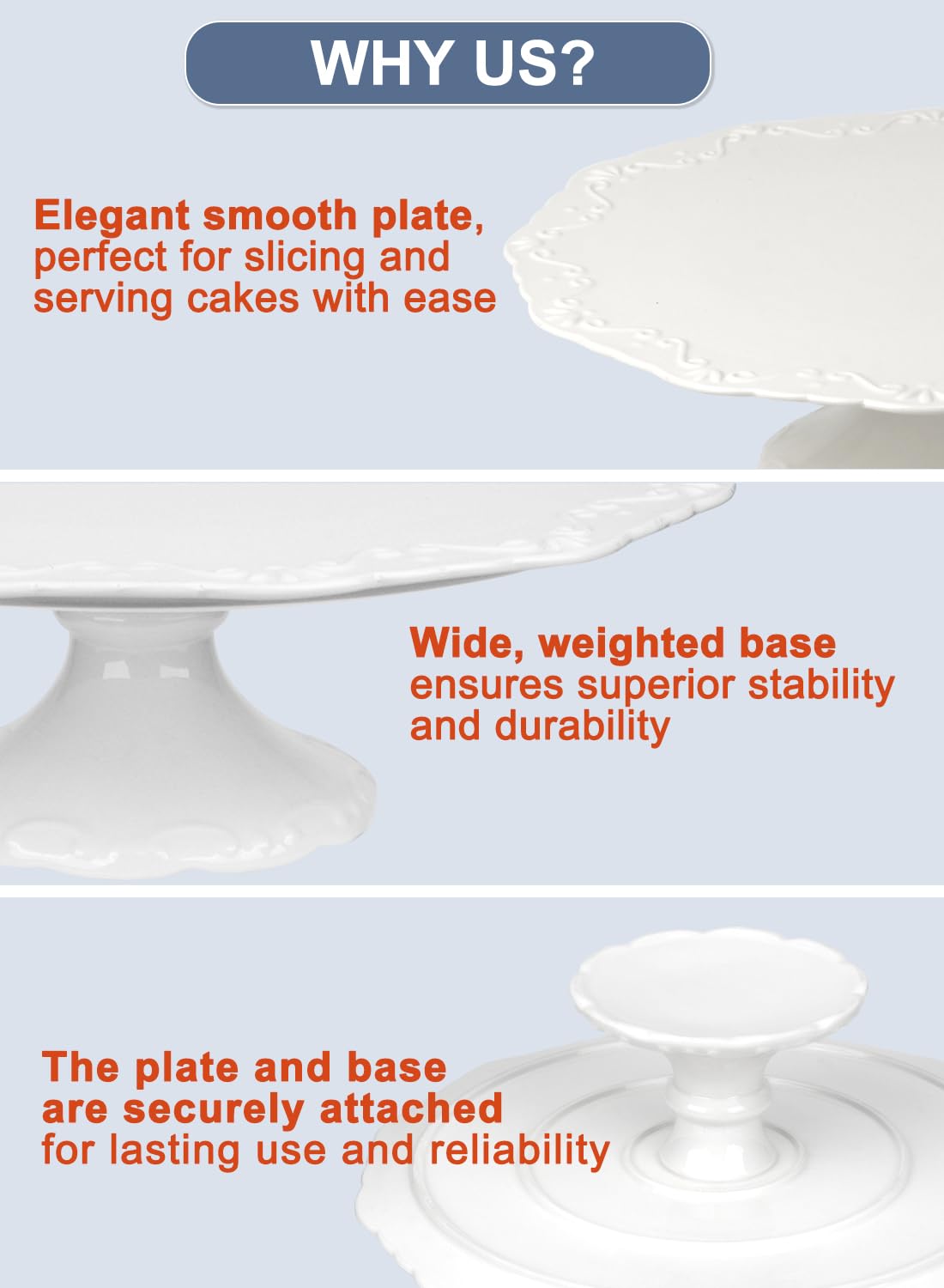 Kukikan cake stand side view emphasizes a stable, wide base for balanced displays.