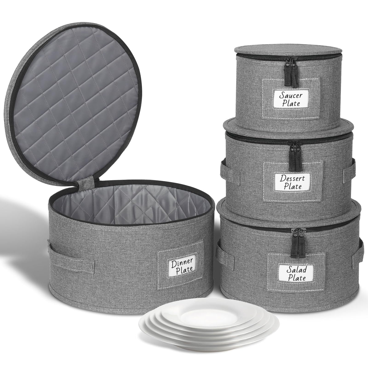 Kukikan china storage 4pack hard-shell case protects dinnerware during moves.