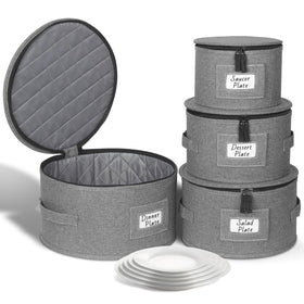Kukikan china storage 4pack hard-shell case protects dinnerware during moves.