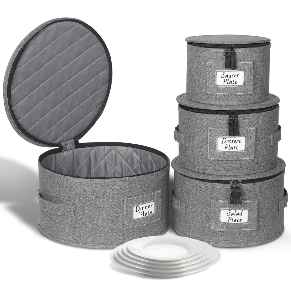 Kukikan china storage 4pack hard-shell case protects dinnerware during moves.