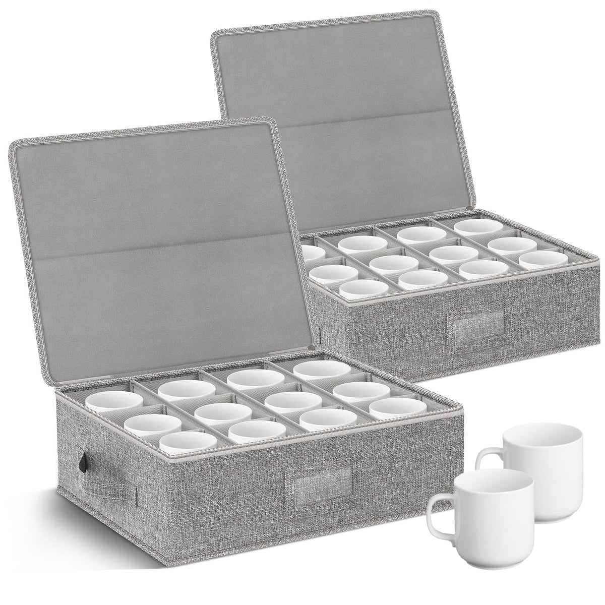 Kukikan mug storage box 2-pack with dividers protecting cups during moves