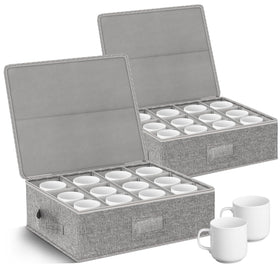 Kukikan mug storage box 2-pack with dividers protecting cups during moves