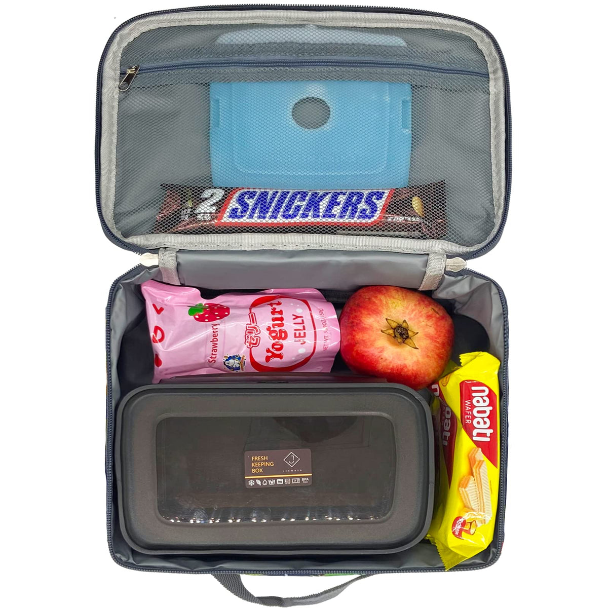 Kulle dinosaur lunch box side pocket detail for napkins or utensils