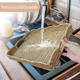 KUMET rectangular wicker tray enhances dining table presentation during gatherings