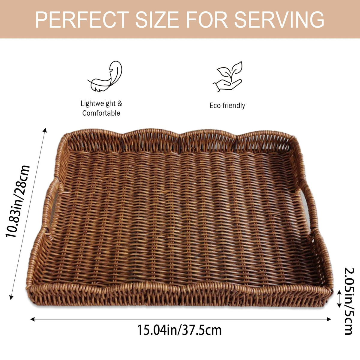 KUMET wicker tray with handles for easy, stable transport around the home