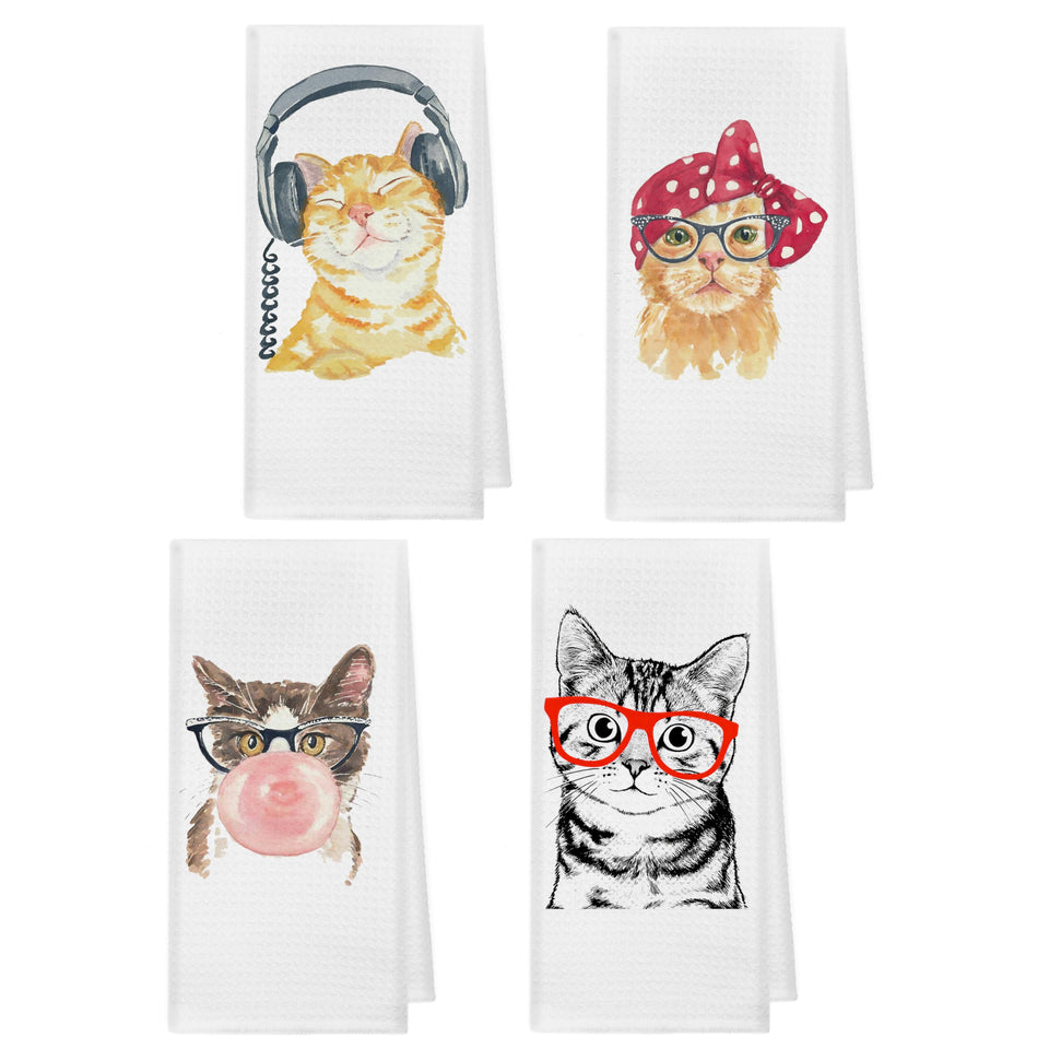 Kunlisa funny cat kitchen towels 4-pack for daily drying and playful decor.