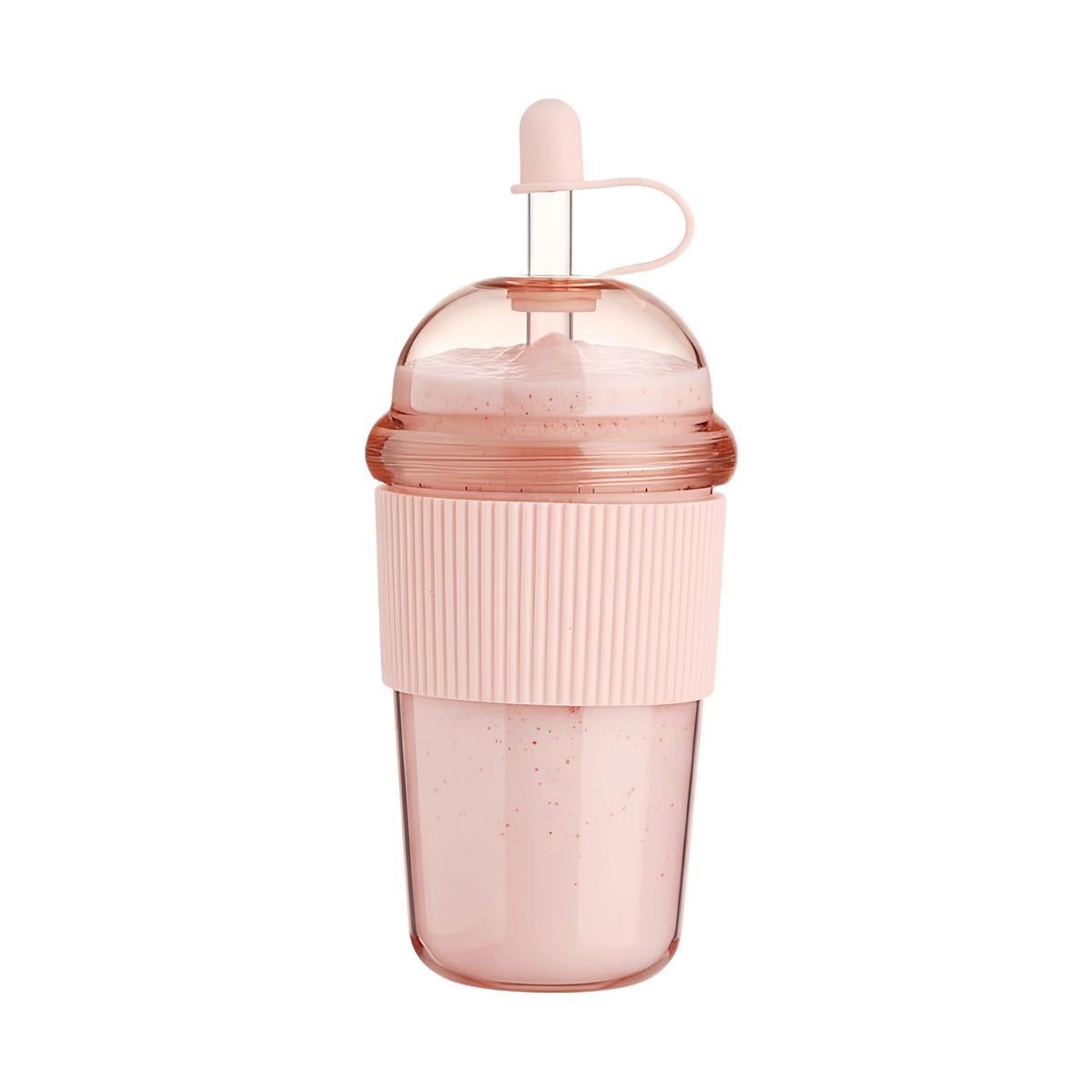 Kuoleopa reusable iced coffee cup with pink lid for durable on-the-go sipping.