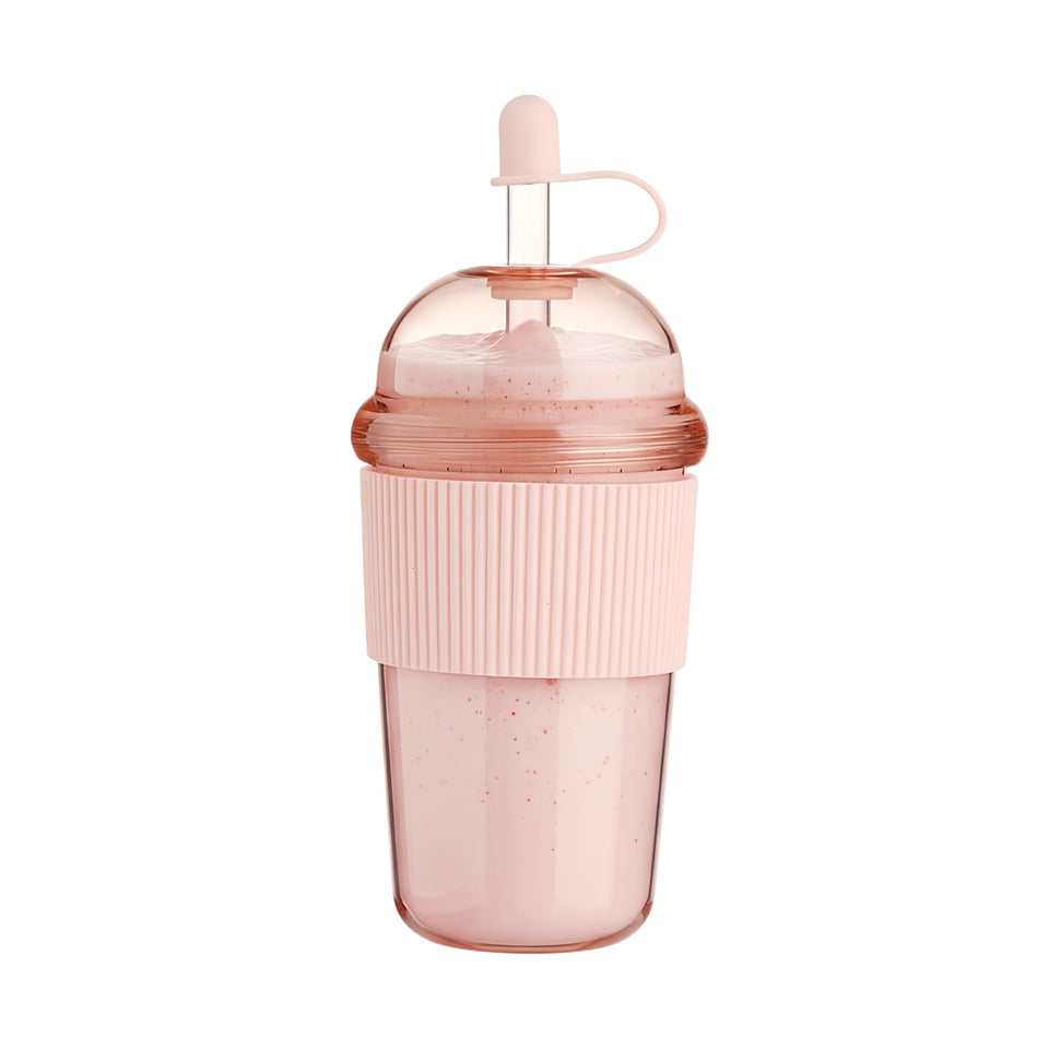 Kuoleopa reusable iced coffee cup with pink lid for durable on-the-go sipping.