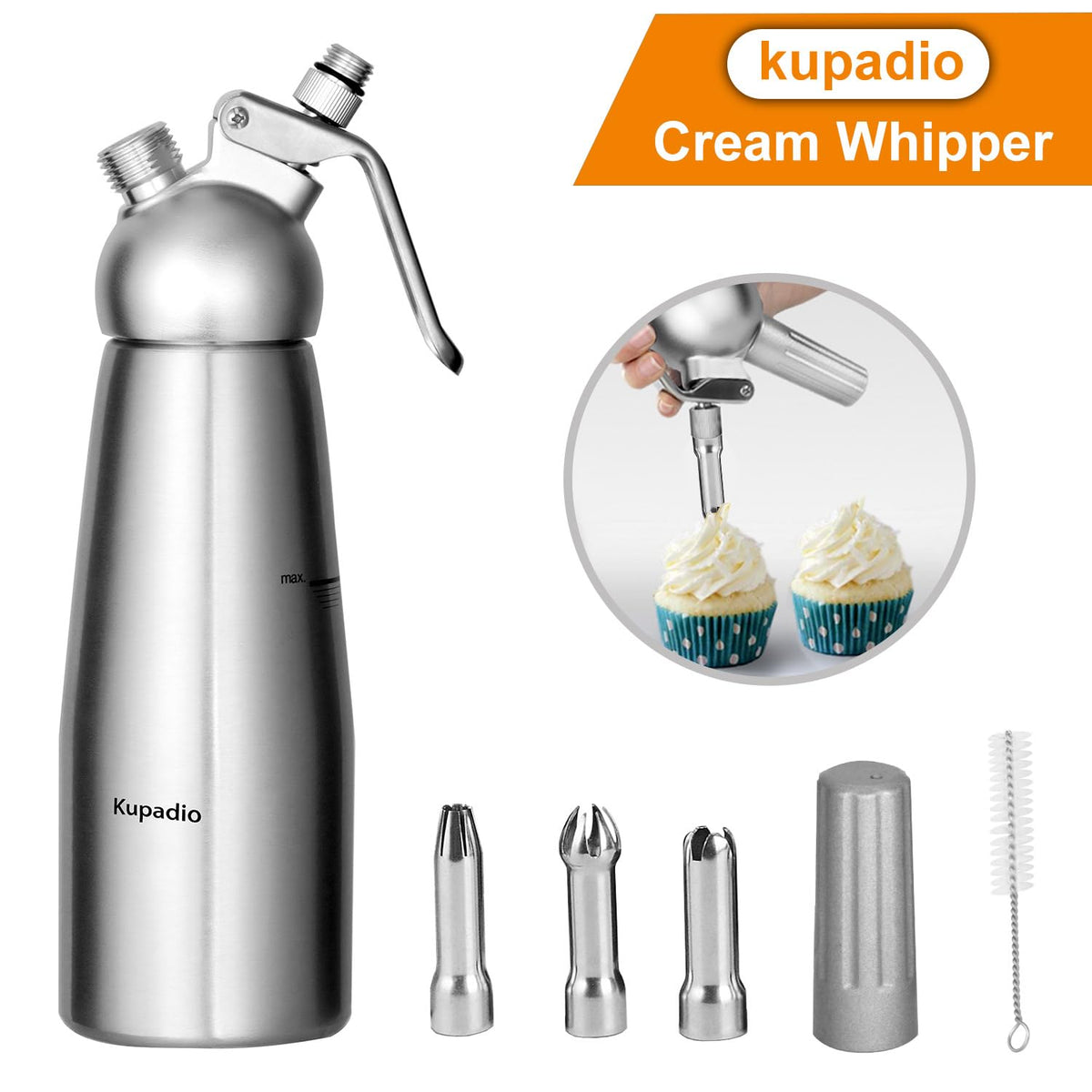 Kupadio ergonomic dispensing head with a secure seal to prevent leaks.